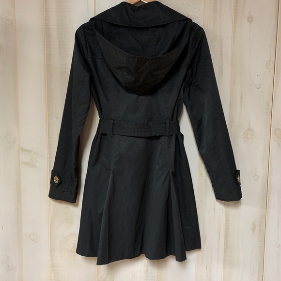 Michael Kors Black Trench Raincoat Hood Belt XS - Picture 4 of 8